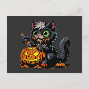 Carte Postale Chat Citrouille de Halloween