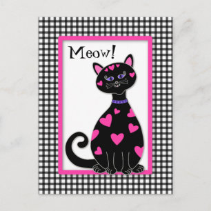 Carte Postale Chat Coeurs Whimsical - Meow