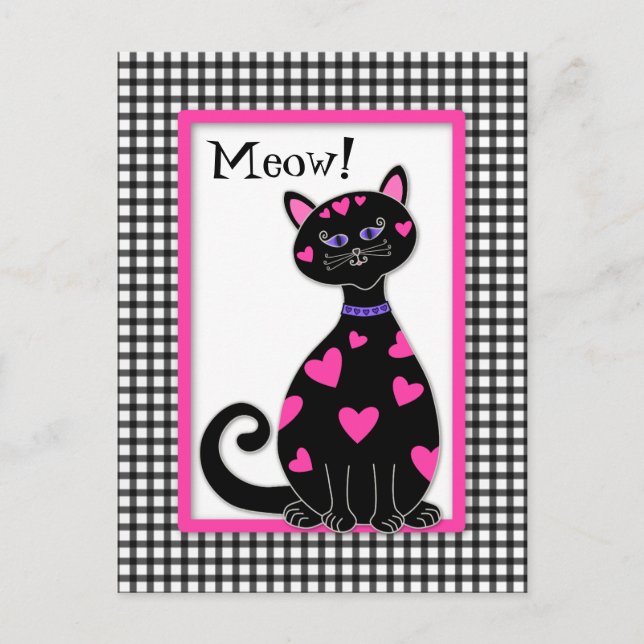 Carte Postale Chat Coeurs Whimsical - Meow (Devant)