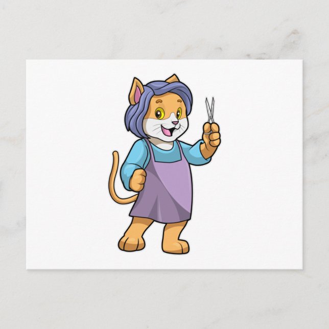 Carte Postale Chat coiffeur avec ciseaux (Devant)