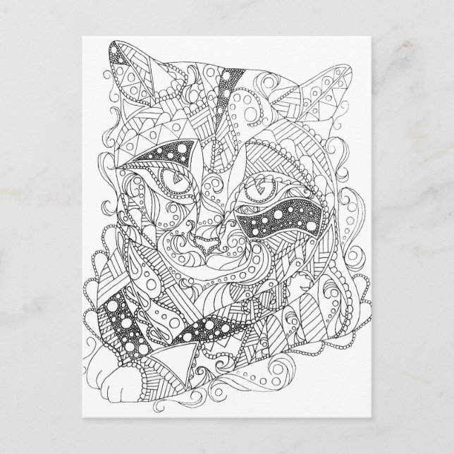 Carte Postale Chat colorable Art Abstrait Coloration adulte (Devant)