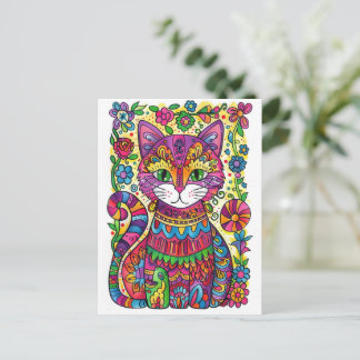Carte Postale Chat Coloré.