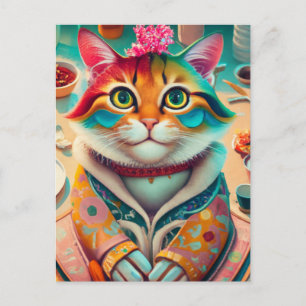 Carte Postale Chat coloré en tenue