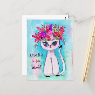 Carte Postale Chat coloré Fun Spring Flower Cute Inspiration