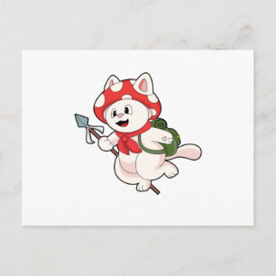 Carte Postale Chat comme cueilleur de champignons avec champigno
