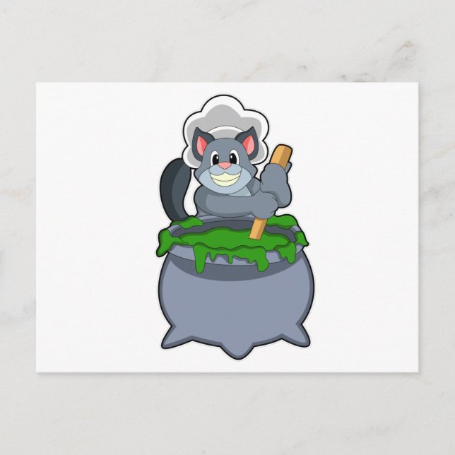 Carte Postale Chat comme cuisinier avec potion magique (Devant)