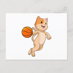 Carte Postale Chat comme joueur de basket-ball avec basket-ball