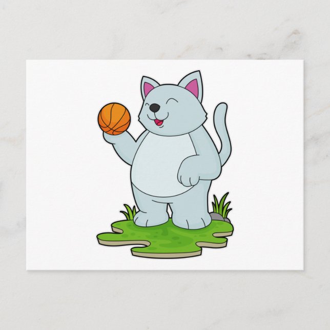 Carte Postale Chat comme joueur de basket-ball avec basket-ball (Devant)