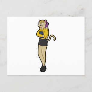 Carte Postale Chat comme secrétaire avec ordinateur portable et 