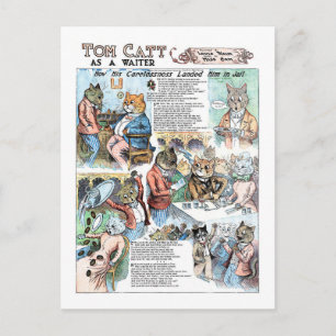 Carte Postale Chat comme serveur, Louis Wain