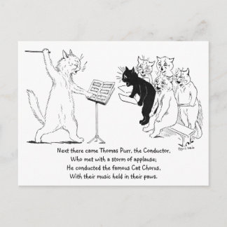 Carte Postale Chat Conduisant Chorus Vintage Louis Wain
