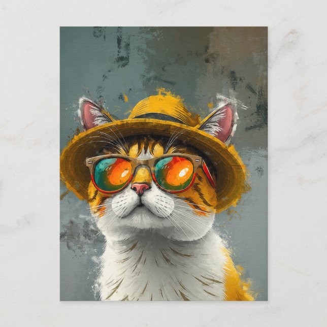 Carte Postale Chat cool - Peinture numérique stylish (Devant)