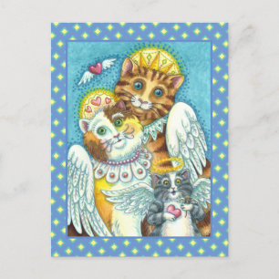 CARTE POSTALE CHAT, CUISINE & SOURIS ANGELS AU CIEL, HALO & AILE