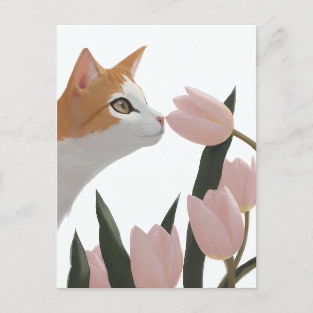 Carte Postale Chat Curieux Floral de Printemps (Devant)