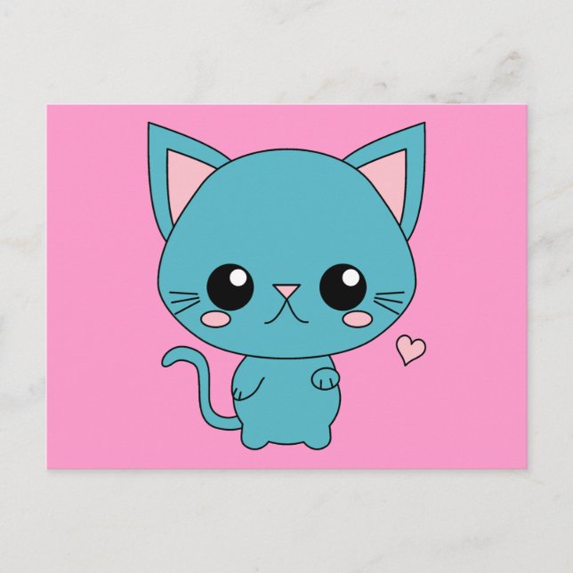 Carte Postale Chat Cute Blue Kawaii (Devant)