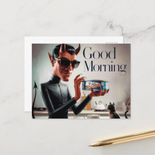 Carte Postale Chat d'alimentation du diable du bon matin