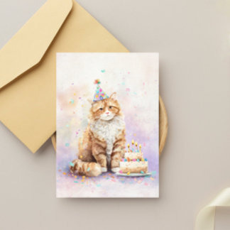 Carte Postale Chat d'anniversaire avec gâteau – Chat mignon avec