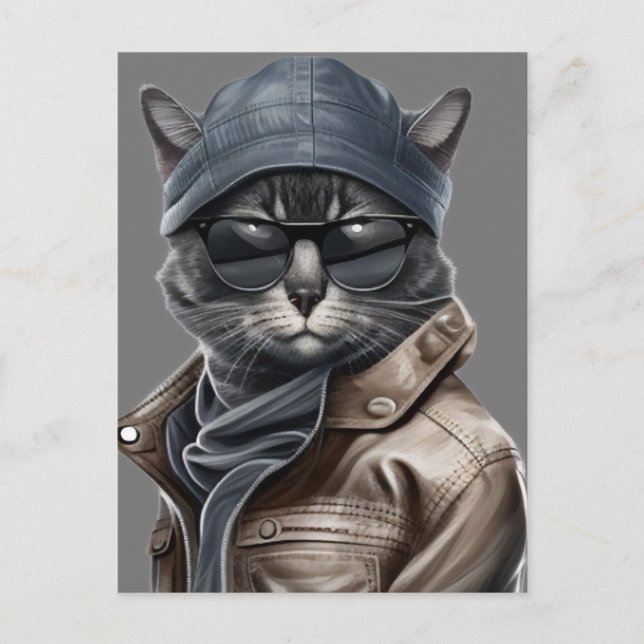 Carte Postale Chat d'anniversaire avec lunettes de soleil et ves (Devant)