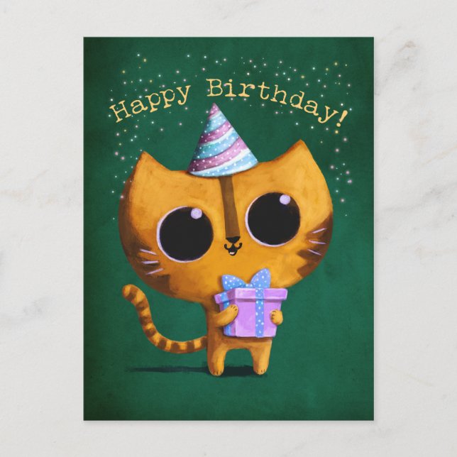 Carte Postale Chat d'anniversaire mignon (Devant)