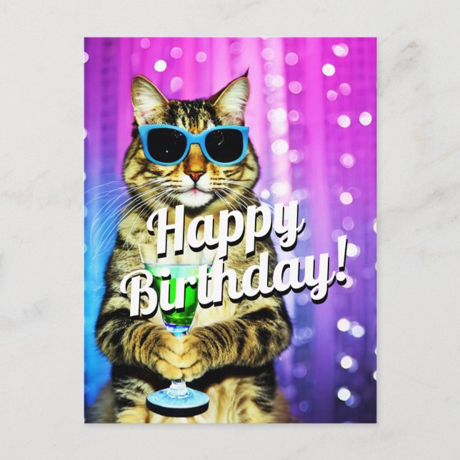 Carte Postale Chat d'anniversaire toastant drôle  (Devant)