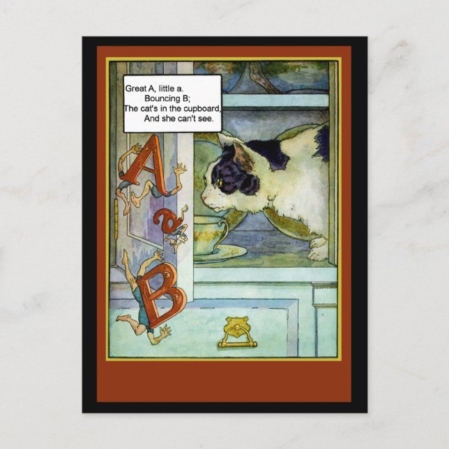 Carte Postale Chat dans la marionnette avec ABC (Devant)