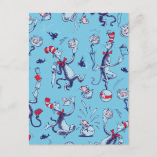 Carte Postale Chat dans le Chapeau   Motif Bleu