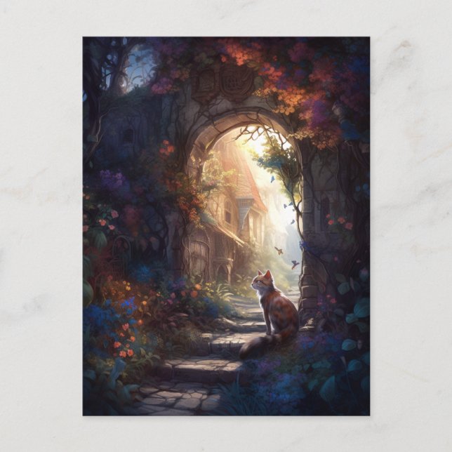Carte Postale Chat Dans Magical Alley Imaginaire Art (Devant)