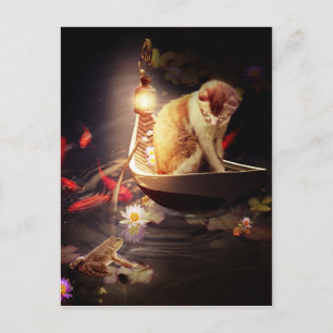 Carte Postale Chat dans un bateau