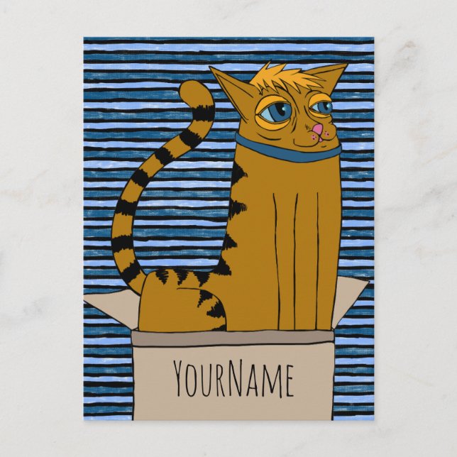 Carte Postale Chat dans une boîte de carton Dessin de dessin (Devant)