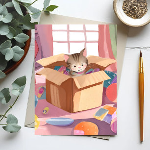 Carte Postale Chat dans une boîte en carton   Chaton Chat aquare
