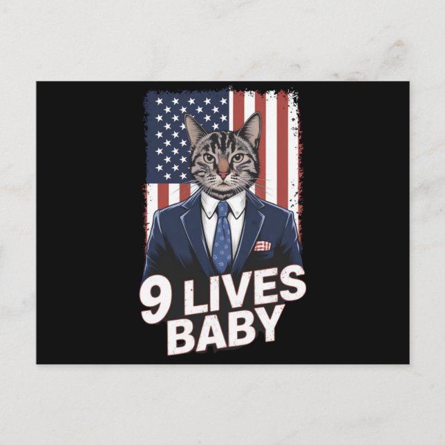 Carte Postale Chat dans une suite avec la coiffure Trump Drapeau (Devant)