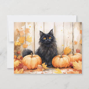 Carte Postale Chat d'automne et Citrouilles