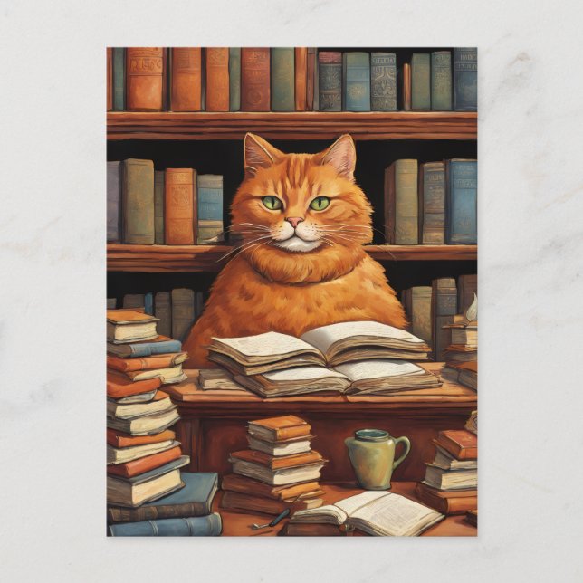 carte postale chat de bibliothèque #1 (Devant)