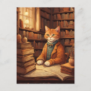 carte postale chat de bibliothèque #2