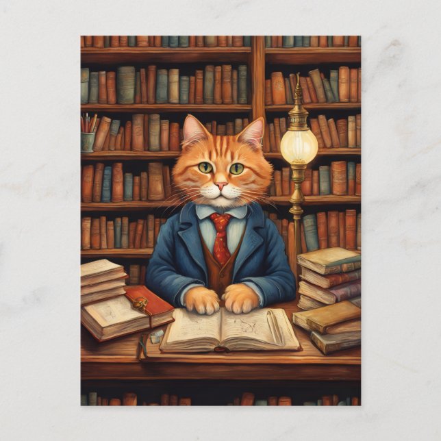 carte postale chat de bibliothèque #3 (Devant)