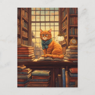 carte postale chat de bibliothèque #4
