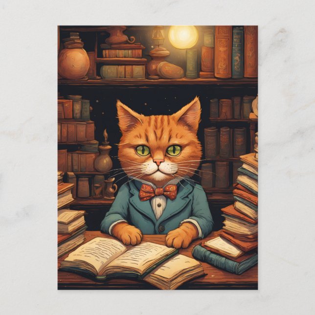 carte postale chat de bibliothèque #5 (Devant)