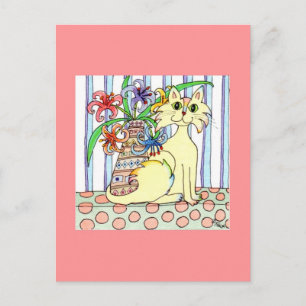 Carte Postale Chat de couleur crème avec des lys Pastel