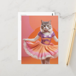 Carte Postale Chat de danse adorable en rose orange