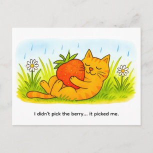 Carte Postale Chat de dessin animé joueur étreignant une grosse