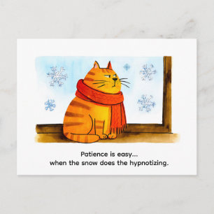 Carte Postale Chat de dessin animé mignon assis à la fenêtre enn