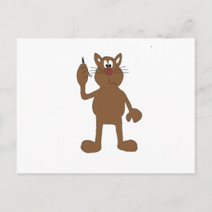 Carte Postale Chat de dessin avec téléphone portable