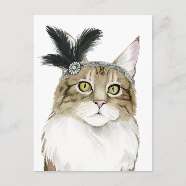 Carte Postale Chat de Downton | Orné de plumes (Devant)