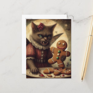 Carte Postale Chat de Fée Vampire de Noël Avec Du pain d'épices