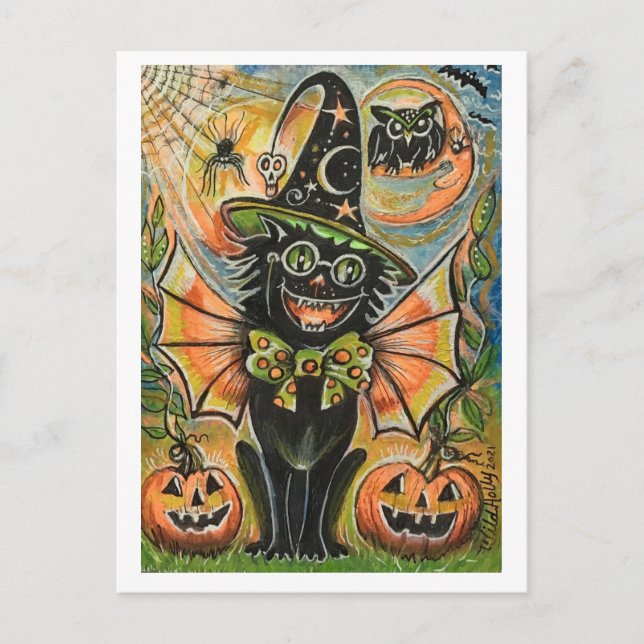 Carte Postale Chat de fête d'Halloween (Devant)