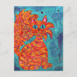 Carte Postale Chat de feu sur Turquoise