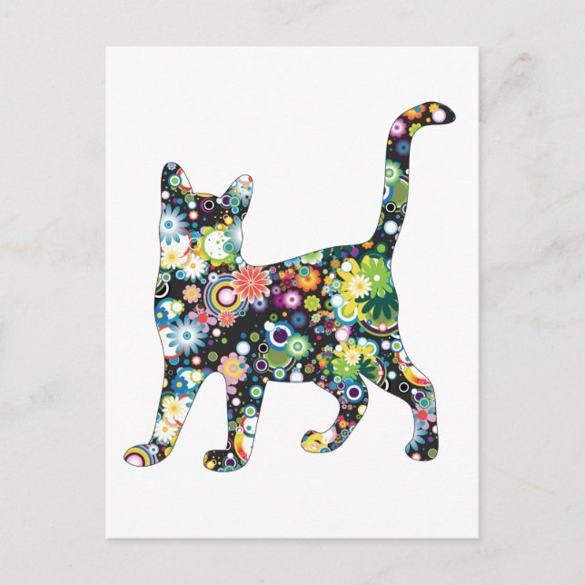 CARTE POSTALE CHAT DE FLEURS (Devant)