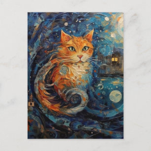 Carte Postale Chat de gingembre dans le style de Van Gogh AI Art