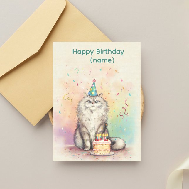 Carte Postale Chat de joyeux anniversaire à poils longs – Chat a (Créateur téléchargé)