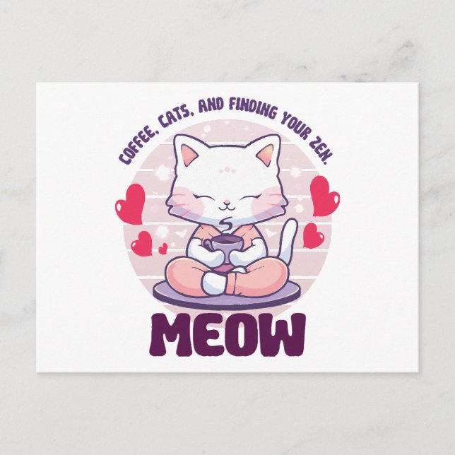 Carte Postale Chat de méditation - Chat kawaii (Devant)